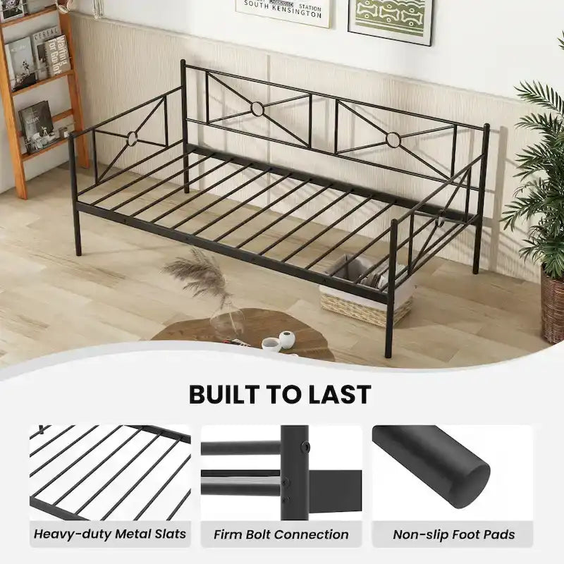 Twin Size Metal Daybed Frame with Slat Support Mattress Foundation