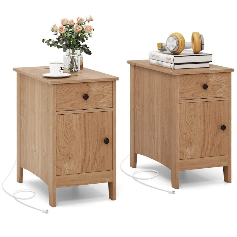 End Table with Built-In Charging Station & Flip-Top | Bedside Nightstand