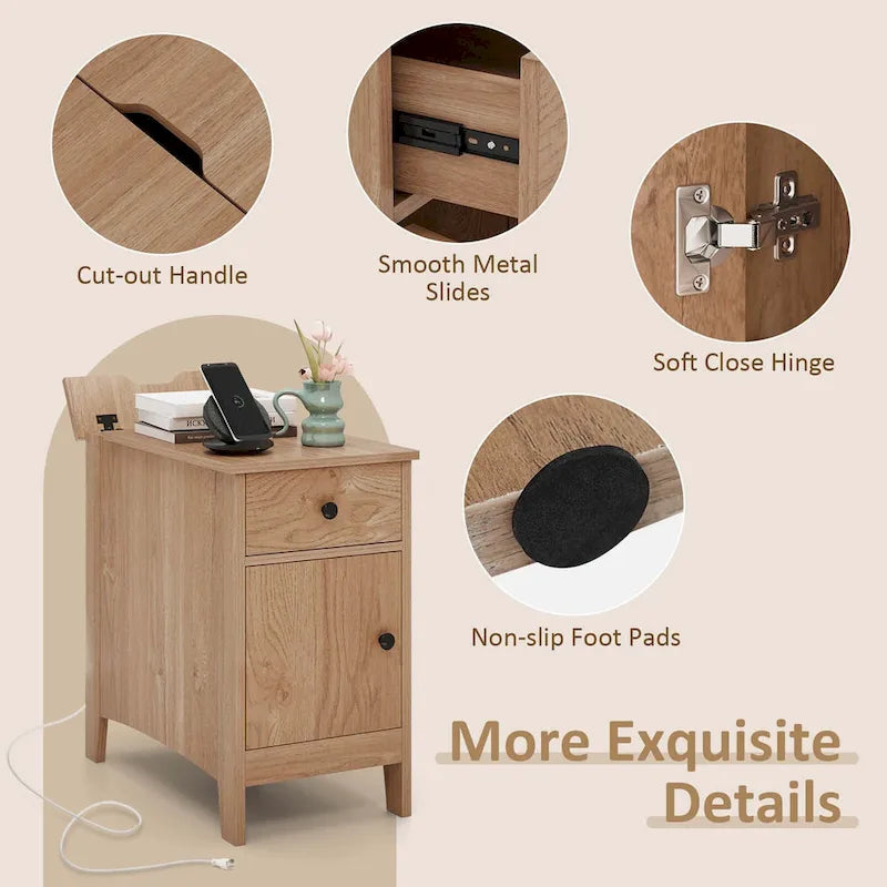 End Table with Built-In Charging Station & Flip-Top | Bedside Nightstand