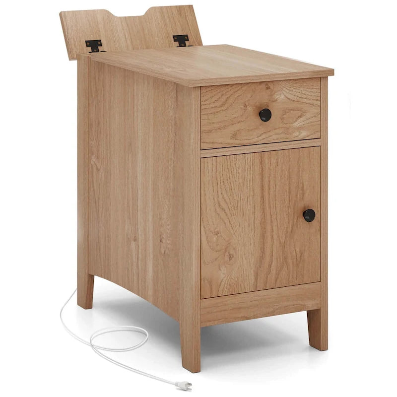 End Table with Built-In Charging Station & Flip-Top | Bedside Nightstand