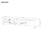 Modern TV Stand with Solid Wood Legs, 4 Shelves & 2 Tempered Glass Doors