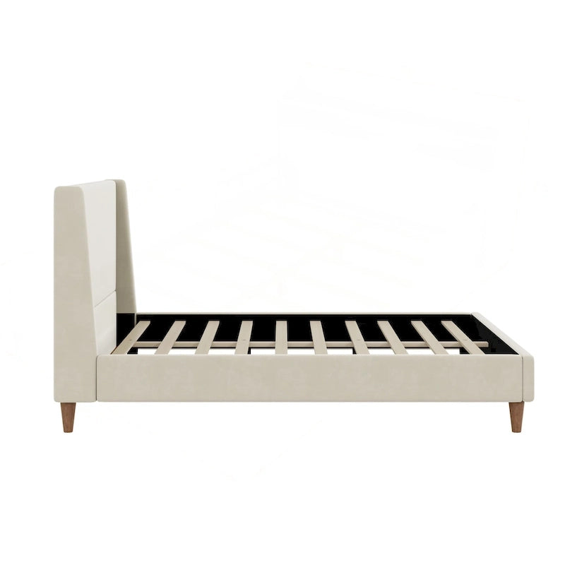 Luxurious Velvet Upholstered Platform Bed with Stylish Headboard