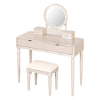 Luxury Vanity Desk with Round Mirror,Height-Adjustable, Stylish Dressing Table Set, 4 Drawers & Stool