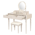 Luxury Vanity Desk with Round Mirror,Height-Adjustable, Stylish Dressing Table Set, 4 Drawers & Stool
