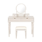 Luxury Vanity Desk with Round Mirror,Height-Adjustable, Stylish Dressing Table Set, 4 Drawers & Stool