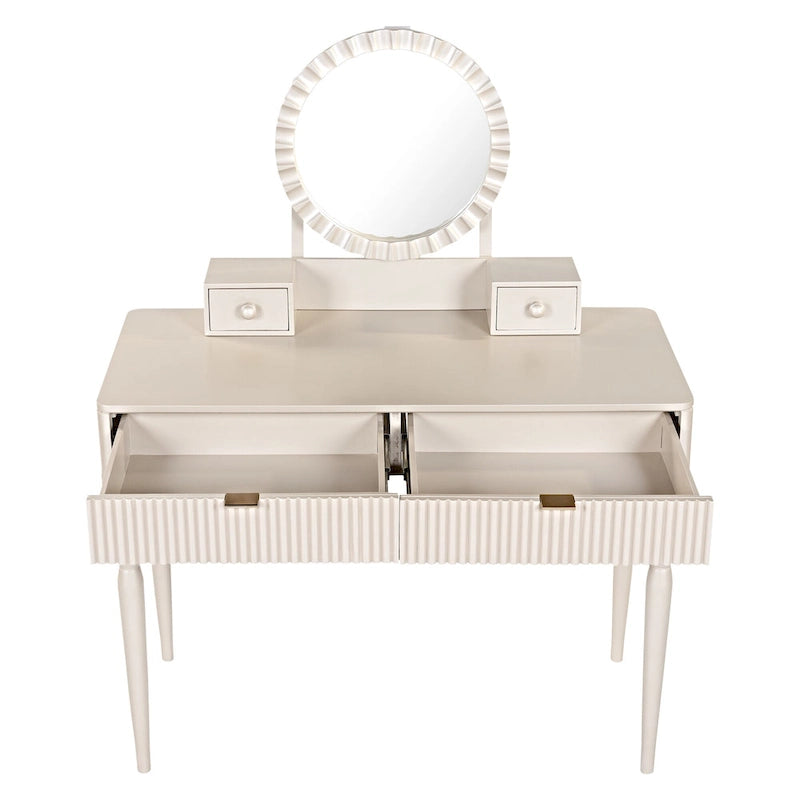 Luxury Vanity Desk with Round Mirror,Height-Adjustable, Stylish Dressing Table Set, 4 Drawers & Stool