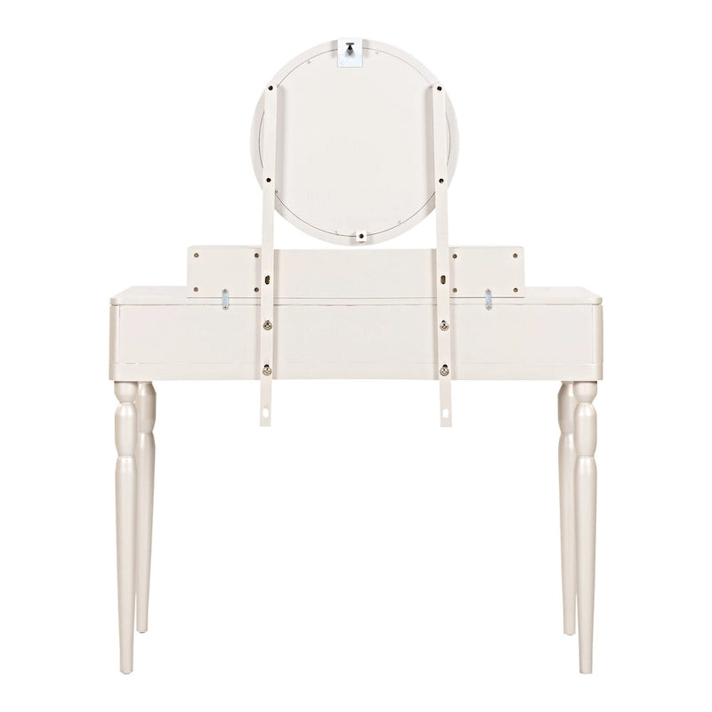 Luxury Vanity Desk with Round Mirror,Height-Adjustable, Stylish Dressing Table Set, 4 Drawers & Stool