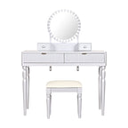 Luxury Vanity Desk with Round Mirror,Height-Adjustable, Stylish Dressing Table Set, 4 Drawers & Stool