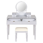 Luxury Vanity Desk with Round Mirror,Height-Adjustable, Stylish Dressing Table Set, 4 Drawers & Stool