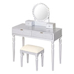 Luxury Vanity Desk with Round Mirror,Height-Adjustable, Stylish Dressing Table Set, 4 Drawers & Stool