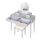 Luxury Vanity Desk with Round Mirror,Height-Adjustable, Stylish Dressing Table Set, 4 Drawers & Stool