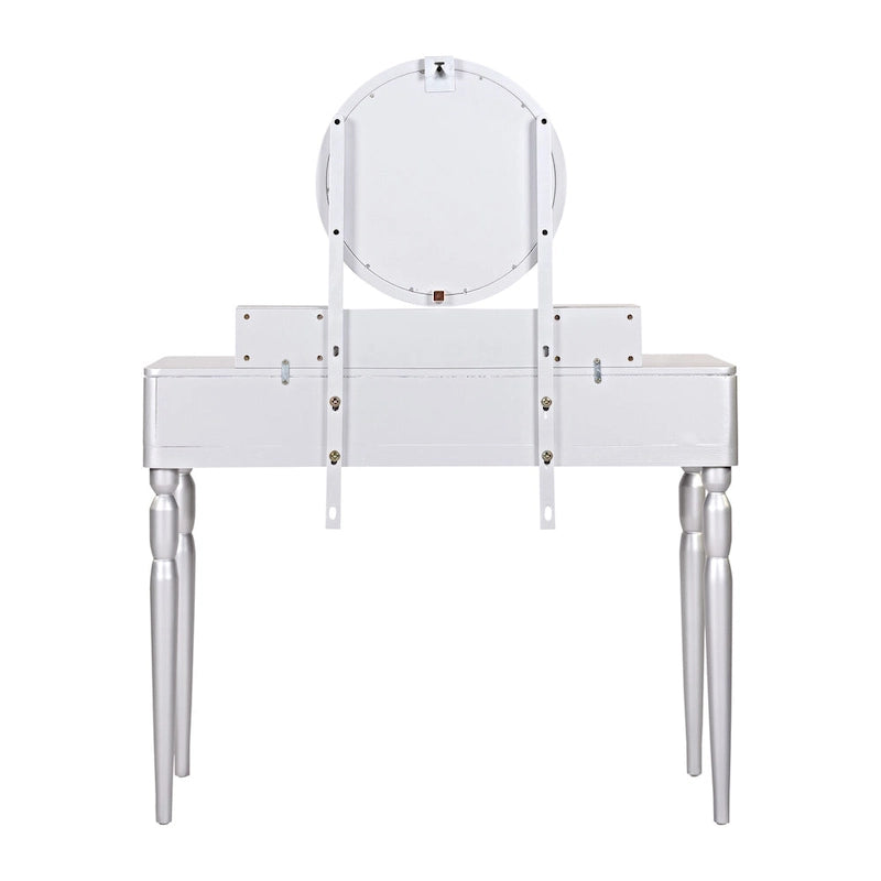 Luxury Vanity Desk with Round Mirror,Height-Adjustable, Stylish Dressing Table Set, 4 Drawers & Stool