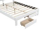 White Queen Size Upholstered Bed with Tufted Headboard, LED & 2 Drawers
