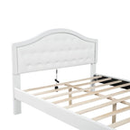 White Queen Size Upholstered Bed with Tufted Headboard, LED & 2 Drawers