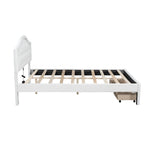 White Queen Size Upholstered Bed with Tufted Headboard, LED & 2 Drawers