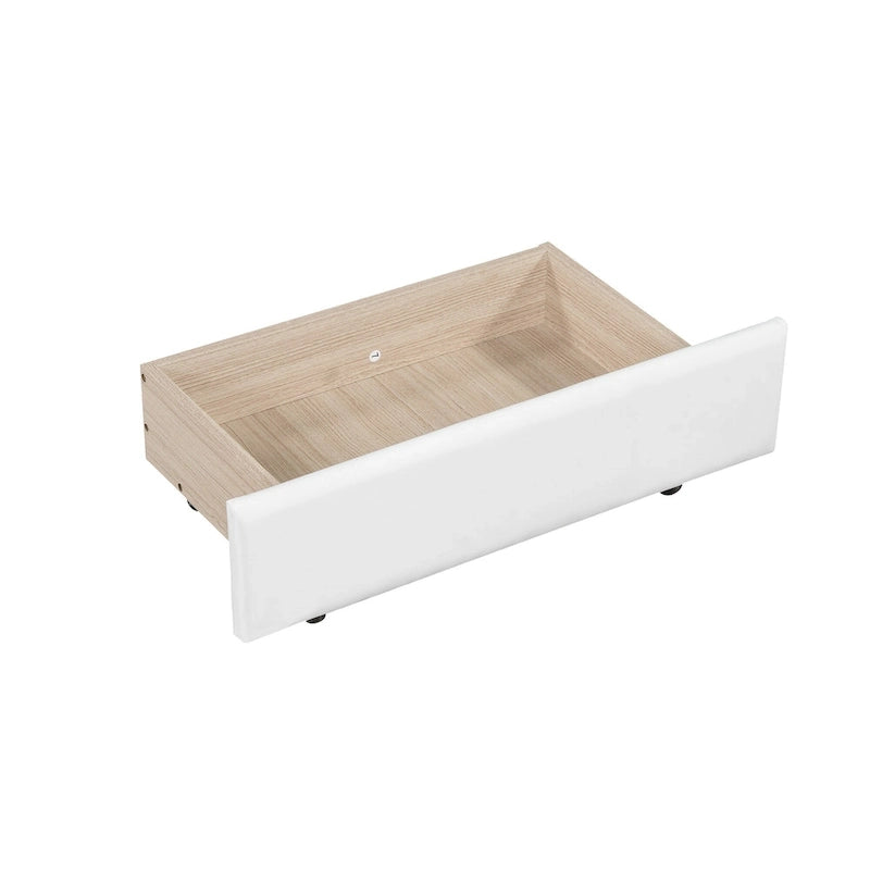 White Queen Size Upholstered Bed with Tufted Headboard, LED & 2 Drawers