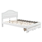 White Queen Size Upholstered Bed with Tufted Headboard, LED & 2 Drawers