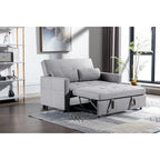 Light Grey Linen Convertible Loveseat Sofa Bed with Side Pockets