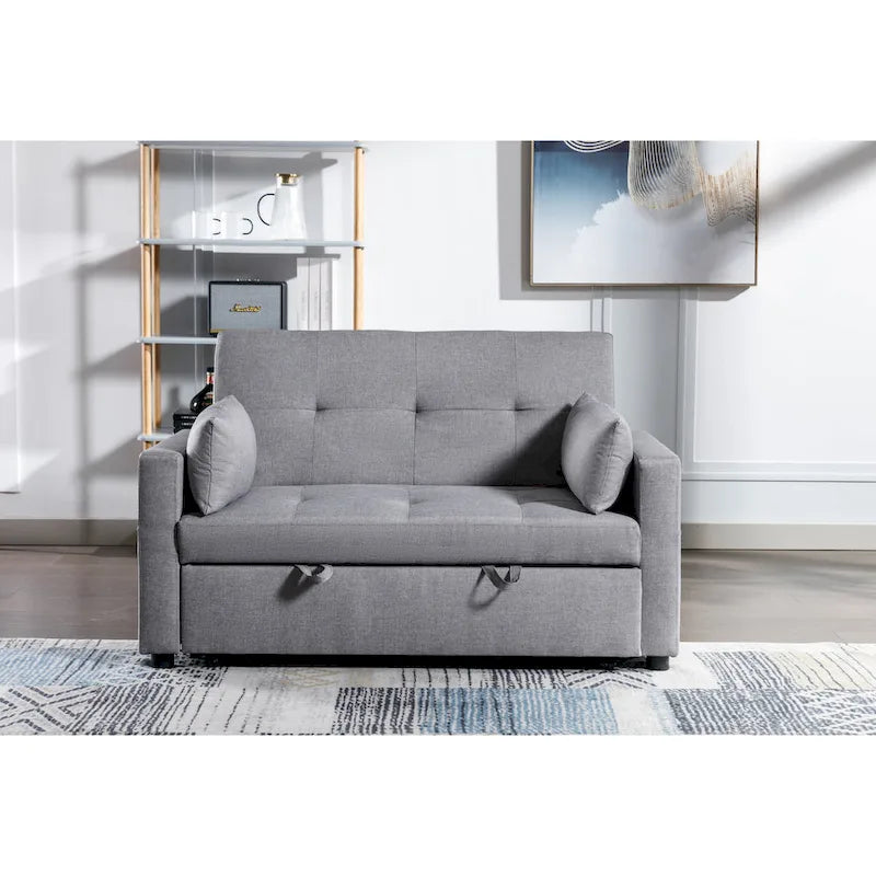 Light Grey Linen Convertible Loveseat Sofa Bed with Side Pockets