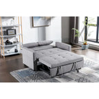 Light Grey Linen Convertible Loveseat Sofa Bed with Side Pockets