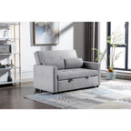Light Grey Linen Convertible Loveseat Sofa Bed with Side Pockets