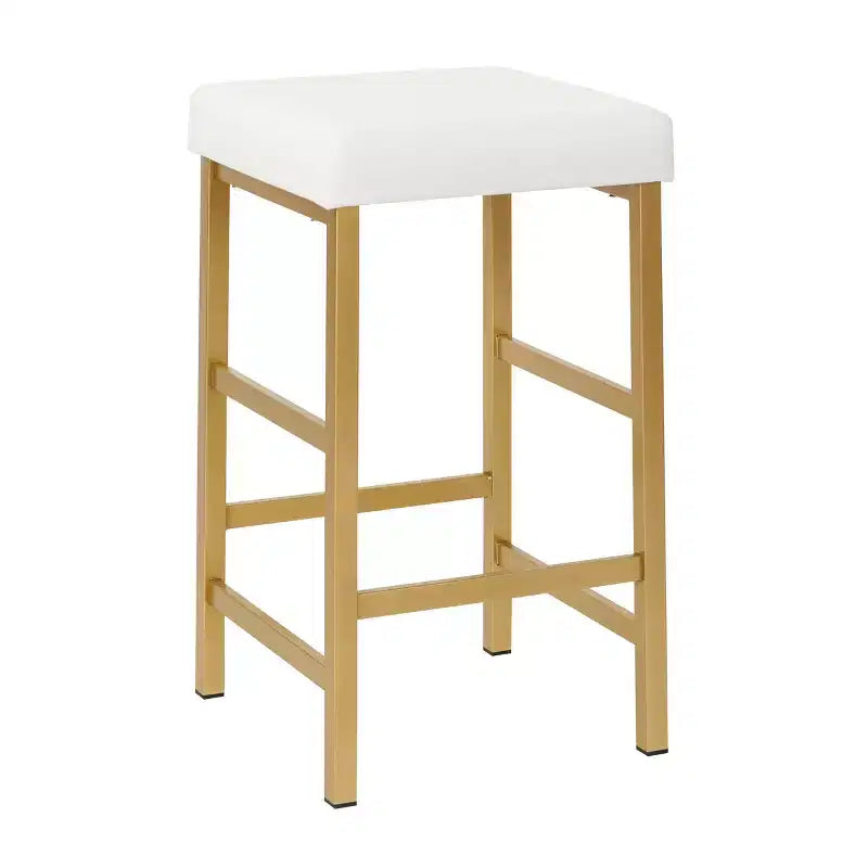Sgabello da bar dorato senza schienale, altezza bancone 66 cm, cuscino in vinile, completamente assemblato