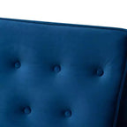 Poltrona lounge imbottita in velluto Mid-Century, con bottoni trapuntati, struttura in legno di gomma