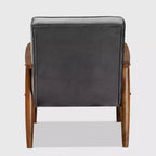 Poltrona lounge imbottita in velluto Mid-Century, con bottoni trapuntati, struttura in legno di gomma