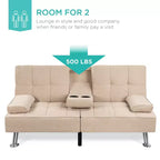 Divano Letto Futon Convertibile Moderno in Lino Best Choice Products con Braccioli Rimovibili, Gambe in Metallo, Portabicchieri