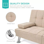 Divano Letto Futon Convertibile Moderno in Lino Best Choice Products con Braccioli Rimovibili, Gambe in Metallo, Portabicchieri