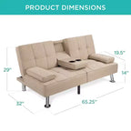 Divano Letto Futon Convertibile Moderno in Lino Best Choice Products con Braccioli Rimovibili, Gambe in Metallo, Portabicchieri