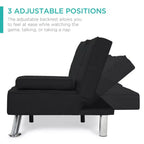 Divano Letto Futon Convertibile Moderno in Lino Best Choice Products con Braccioli Rimovibili, Gambe in Metallo, Portabicchieri