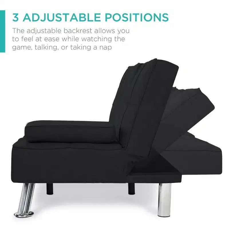 Divano Letto Futon Convertibile Moderno in Lino Best Choice Products con Braccioli Rimovibili, Gambe in Metallo, Portabicchieri