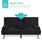 Divano Letto Futon Convertibile Moderno in Lino Best Choice Products con Braccioli Rimovibili, Gambe in Metallo, Portabicchieri