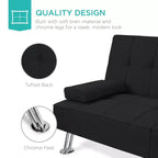 Divano Letto Futon Convertibile Moderno in Lino Best Choice Products con Braccioli Rimovibili, Gambe in Metallo, Portabicchieri