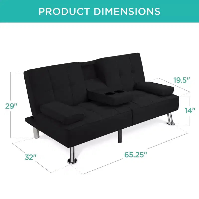 Divano Letto Futon Convertibile Moderno in Lino Best Choice Products con Braccioli Rimovibili, Gambe in Metallo, Portabicchieri