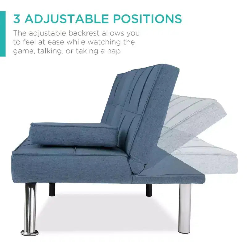 Divano Letto Futon Convertibile Moderno in Lino Best Choice Products con Braccioli Rimovibili, Gambe in Metallo, Portabicchieri