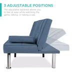 Divano Letto Futon Convertibile Moderno in Lino Best Choice Products con Braccioli Rimovibili, Gambe in Metallo, Portabicchieri