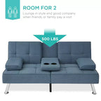 Divano Letto Futon Convertibile Moderno in Lino Best Choice Products con Braccioli Rimovibili, Gambe in Metallo, Portabicchieri