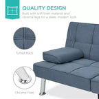 Divano Letto Futon Convertibile Moderno in Lino Best Choice Products con Braccioli Rimovibili, Gambe in Metallo, Portabicchieri