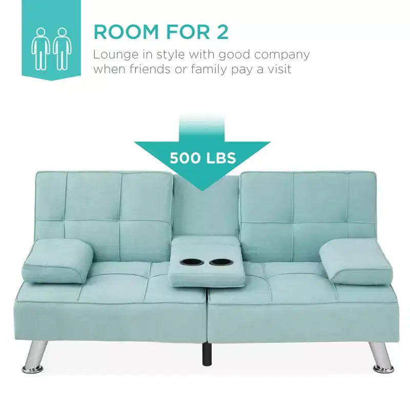 Divano Letto Futon Convertibile Moderno in Lino Best Choice Products con Braccioli Rimovibili, Gambe in Metallo, Portabicchieri