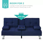 Divano Letto Futon Convertibile Moderno in Lino Best Choice Products con Braccioli Rimovibili, Gambe in Metallo, Portabicchieri