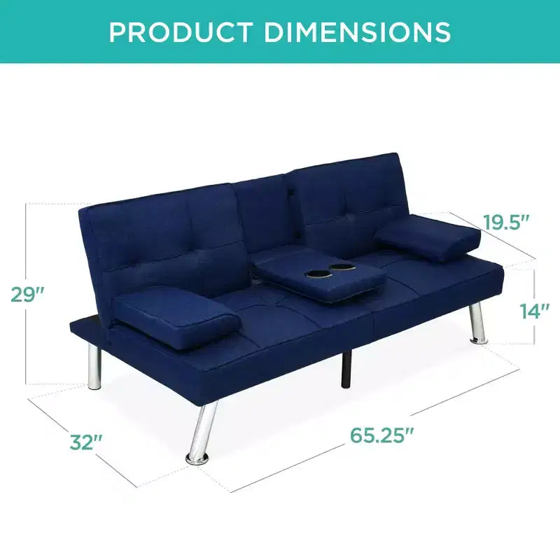 Divano Letto Futon Convertibile Moderno in Lino Best Choice Products con Braccioli Rimovibili, Gambe in Metallo, Portabicchieri