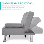 Divano Letto Futon Convertibile Moderno in Lino Best Choice Products con Braccioli Rimovibili, Gambe in Metallo, Portabicchieri