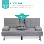 Divano Letto Futon Convertibile Moderno in Lino Best Choice Products con Braccioli Rimovibili, Gambe in Metallo, Portabicchieri