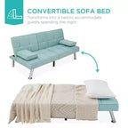Divano Letto Futon Convertibile Moderno in Lino Best Choice Products con Braccioli Rimovibili, Gambe in Metallo, Portabicchieri