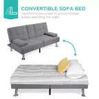 Divano Letto Futon Convertibile Moderno in Lino Best Choice Products con Braccioli Rimovibili, Gambe in Metallo, Portabicchieri