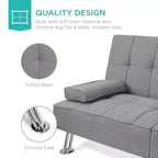 Divano Letto Futon Convertibile Moderno in Lino Best Choice Products con Braccioli Rimovibili, Gambe in Metallo, Portabicchieri