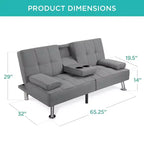 Divano Letto Futon Convertibile Moderno in Lino Best Choice Products con Braccioli Rimovibili, Gambe in Metallo, Portabicchieri
