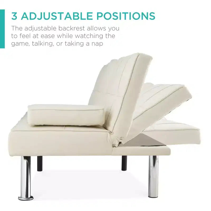 Divano Letto Futon Convertibile Moderno in Lino Best Choice Products con Braccioli Rimovibili, Gambe in Metallo, Portabicchieri